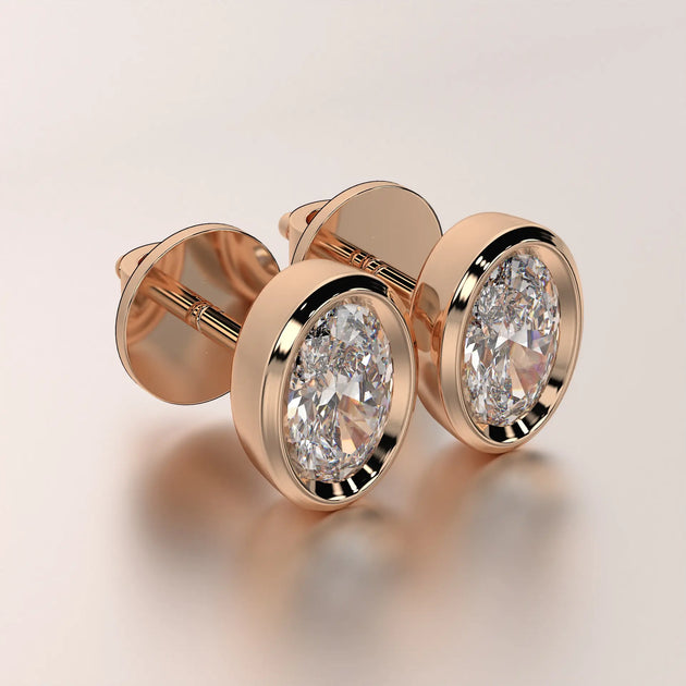 earrings stud diamond rose gold base angled