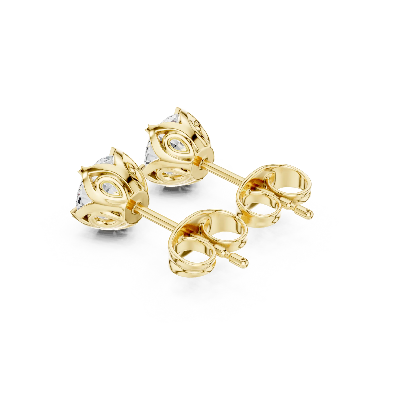 Back-View: Trillion Diamond Earrings with Stud Setting in 14k Yellow Gold - Lab Grown - Driona Jewels
