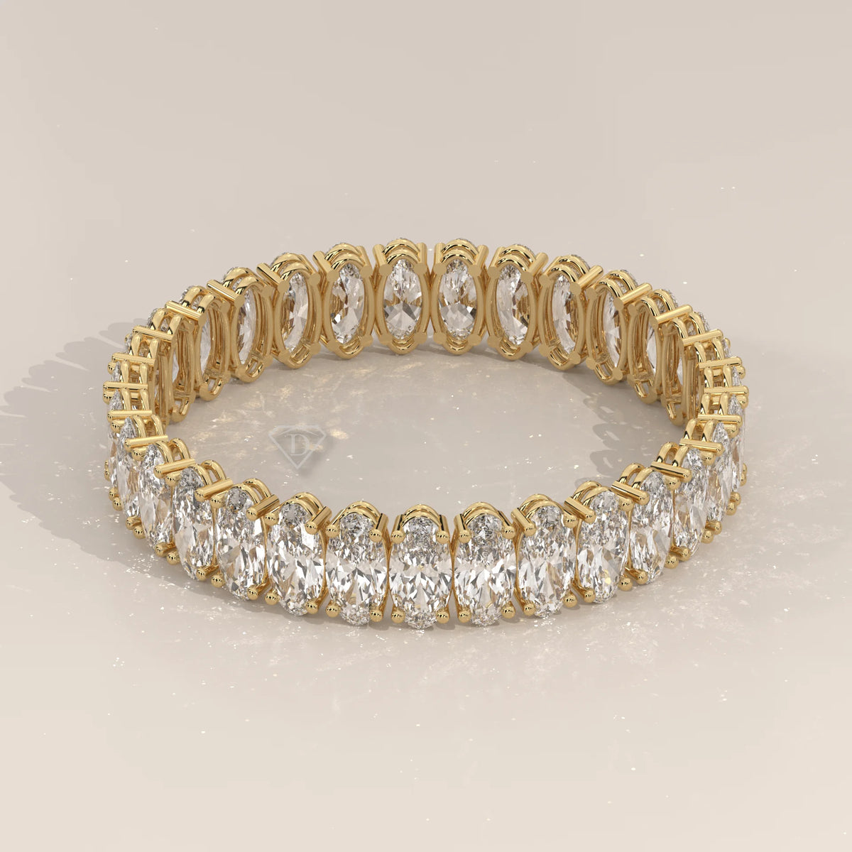 East West Oval Cut Lab Grown Diamond Full Eternity Band in yellow gold, shown on a plain background.