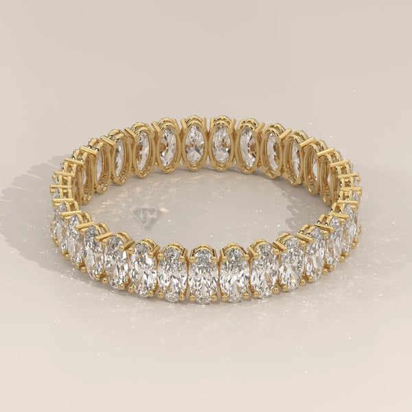 East West Oval Cut Lab Grown Diamond Full Eternity Band in yellow gold, shown on a plain background.