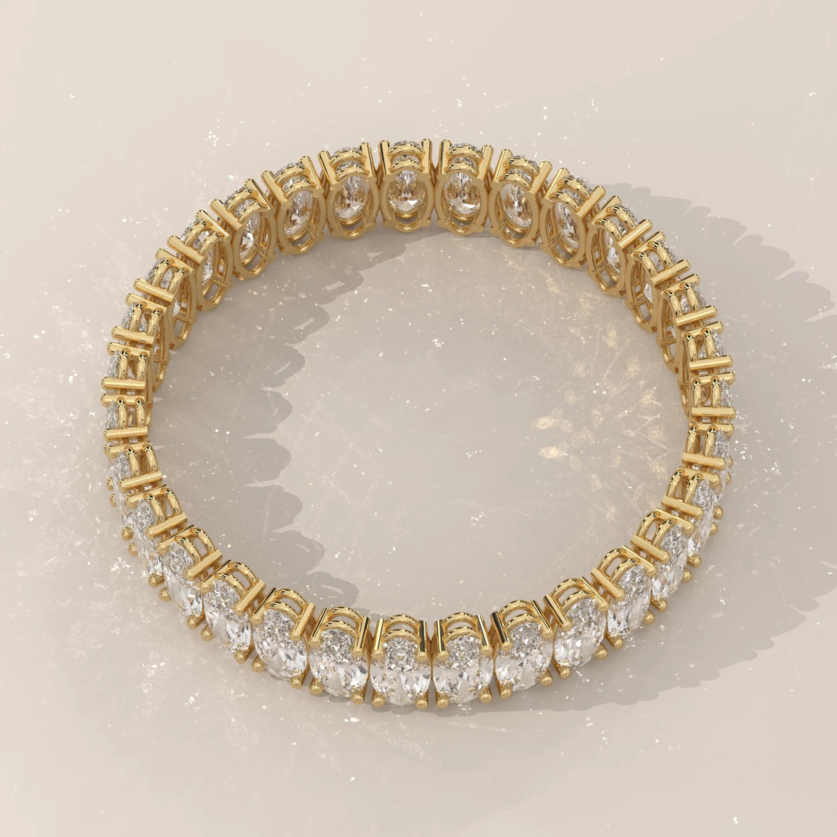 East West Oval Cut Lab Grown Diamond Full Eternity Band in yellow gold, product photograph on a plain background.