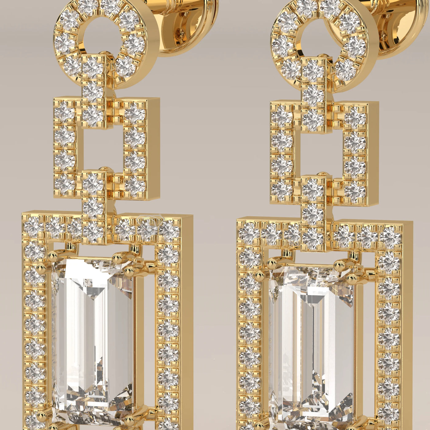 Stone Detail: Emerald Cut Lab Grown Diamonds in Prong Setting – Yellow Gold – Driona Jewels