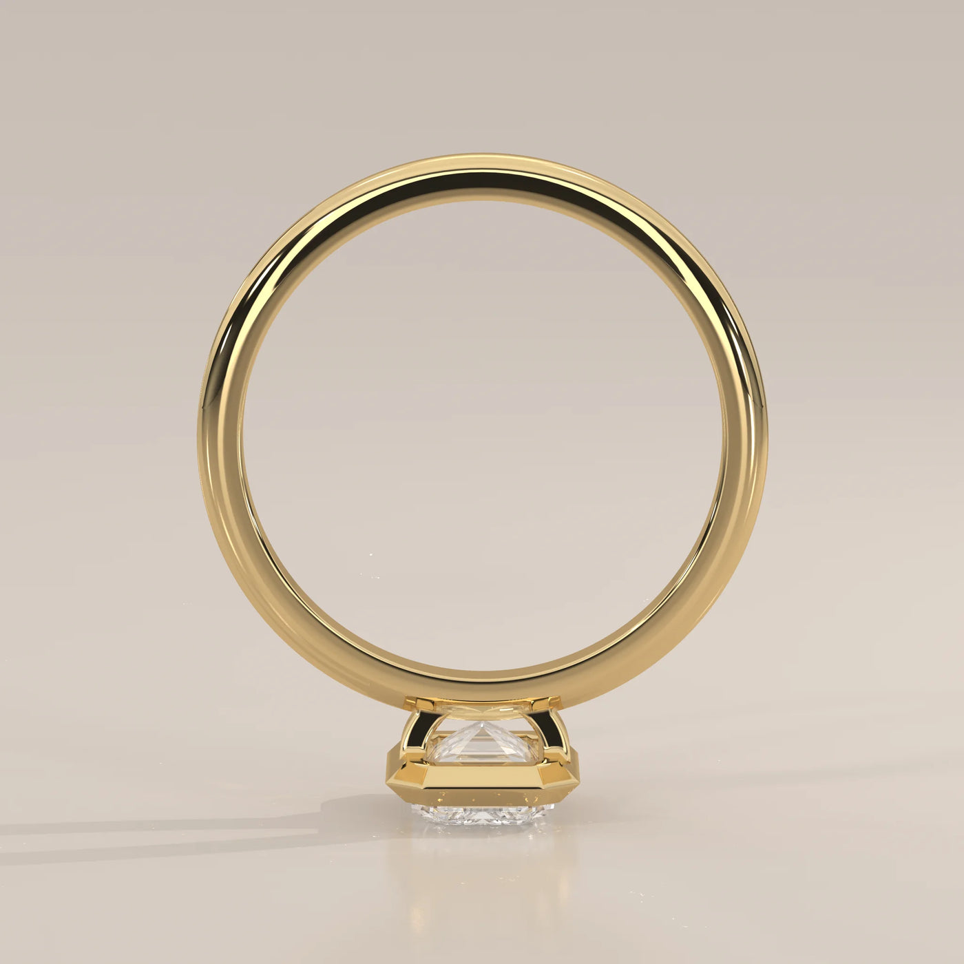 Front View: Emerald Cut Diamond Ring with Bezel Setting in Yellow Gold – Lab Grown – Driona Jewels
