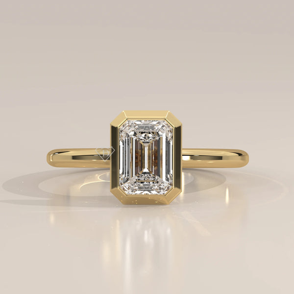 Side Profile: Emerald Cut Diamond Ring with Bezel Setting in Yellow Gold – Lab Grown – Driona Jewels
