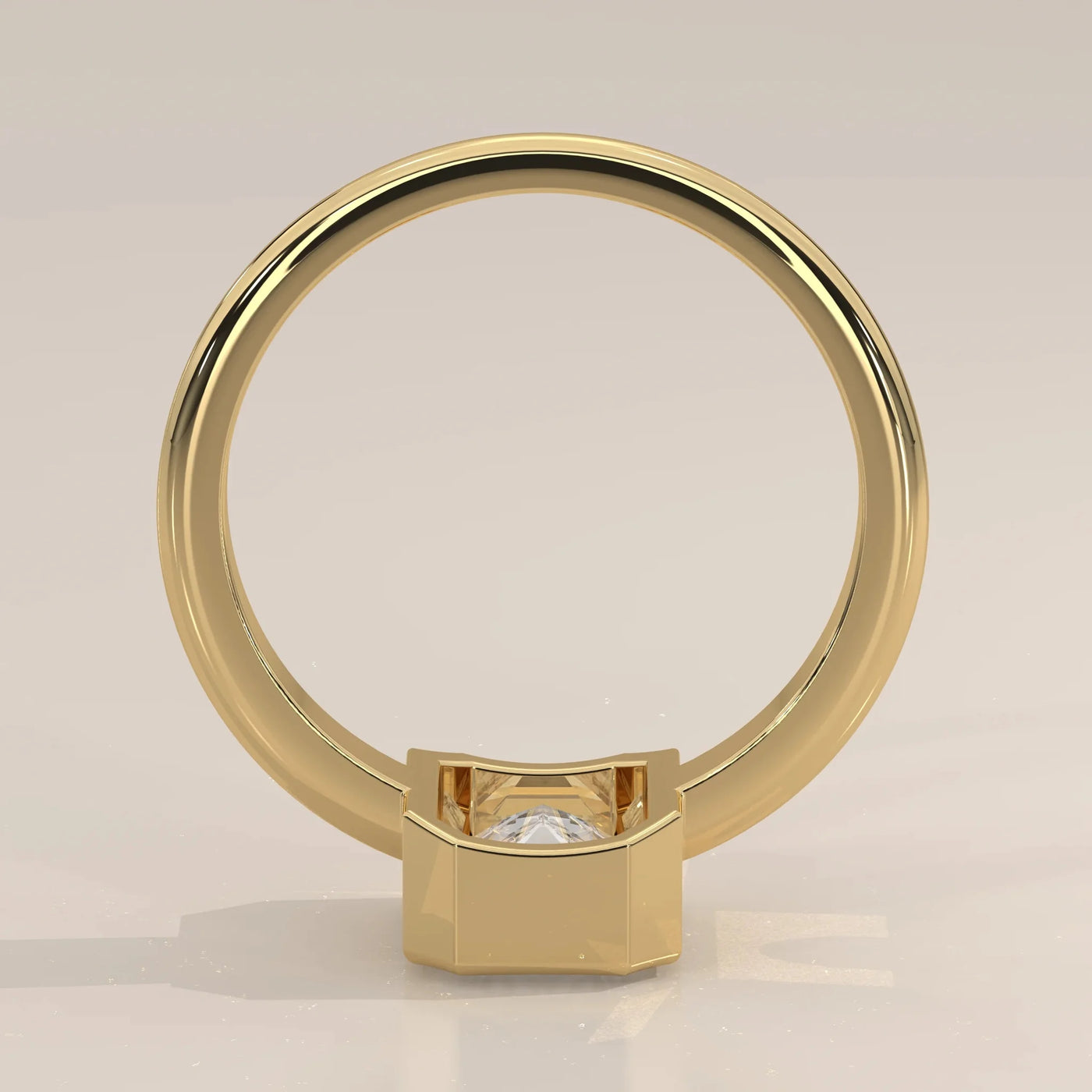 Side Profile: Emerald Cut Diamond Ring with Bezel Setting in Yellow Gold – Lab Grown – Driona Jewels