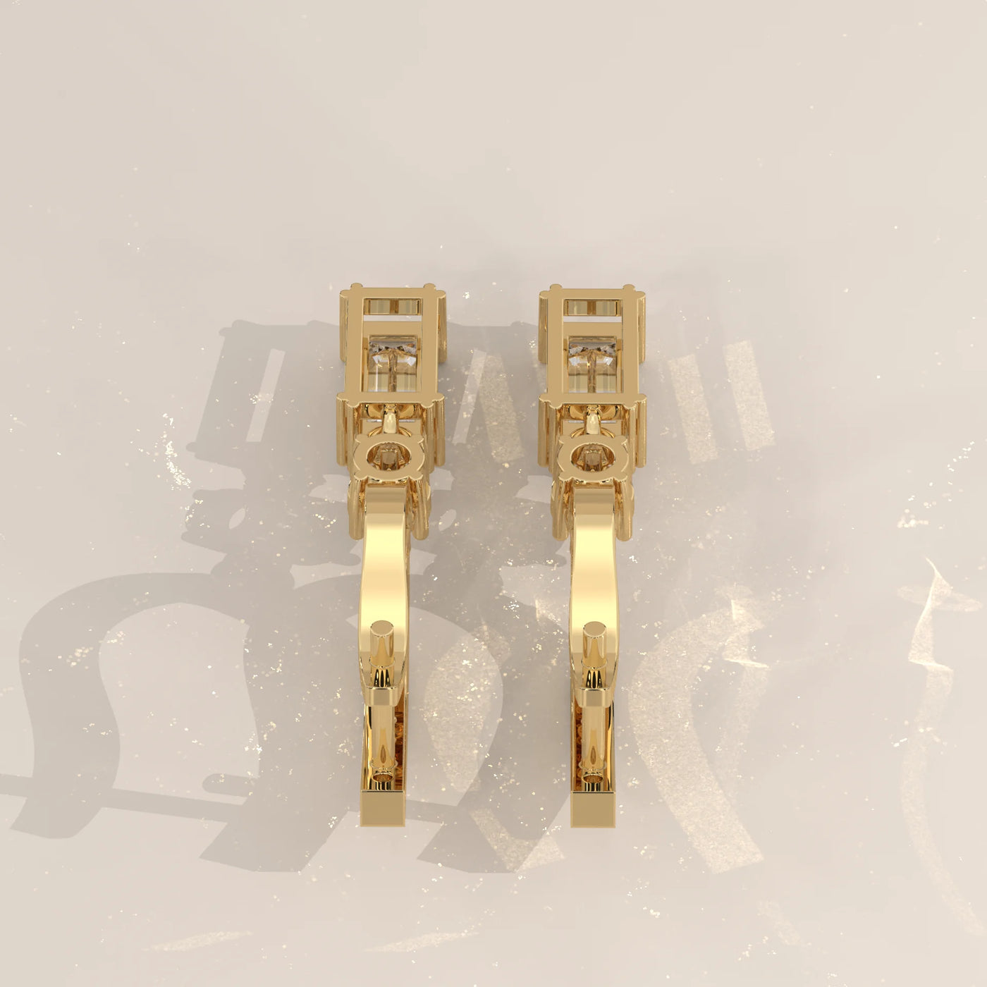 Side Profile: Emerald Cut Diamond Drop Earrings with Pavé Setting in Yellow Gold – Lab Grown – Driona Jewels