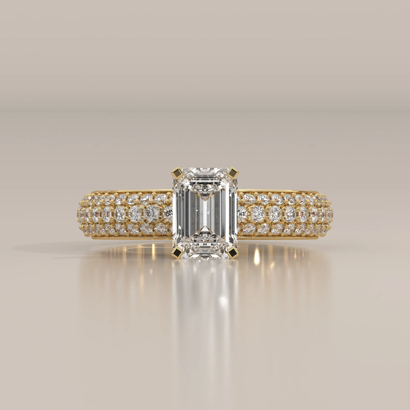 Side Profile: Emerald Cut Diamond Ring with Pavé Setting in Yellow Gold – Lab Grown – Driona Jewels