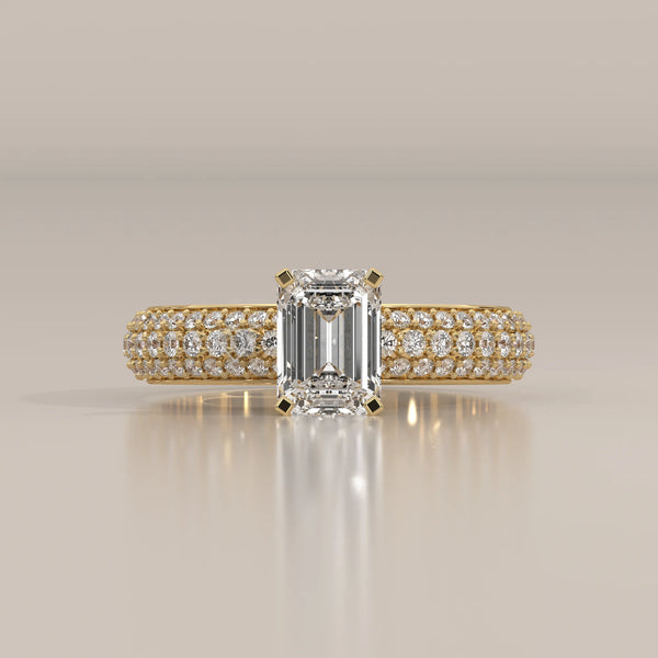 Side Profile: Emerald Cut Diamond Ring with Pavé Setting in Yellow Gold – Lab Grown – Driona Jewels