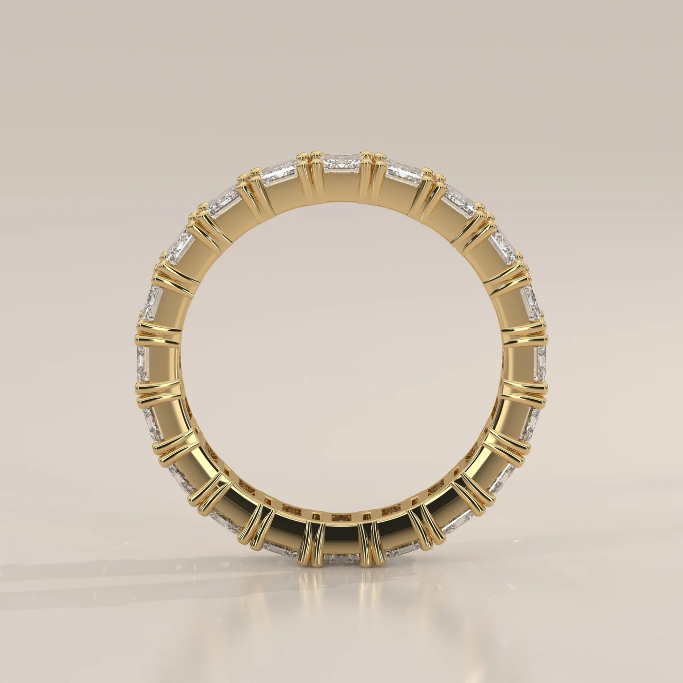 Front View: Emerald Cut Diamond Eternity Band with Eternity Setting in Yellow Gold – Lab Grown – Driona Jewels
