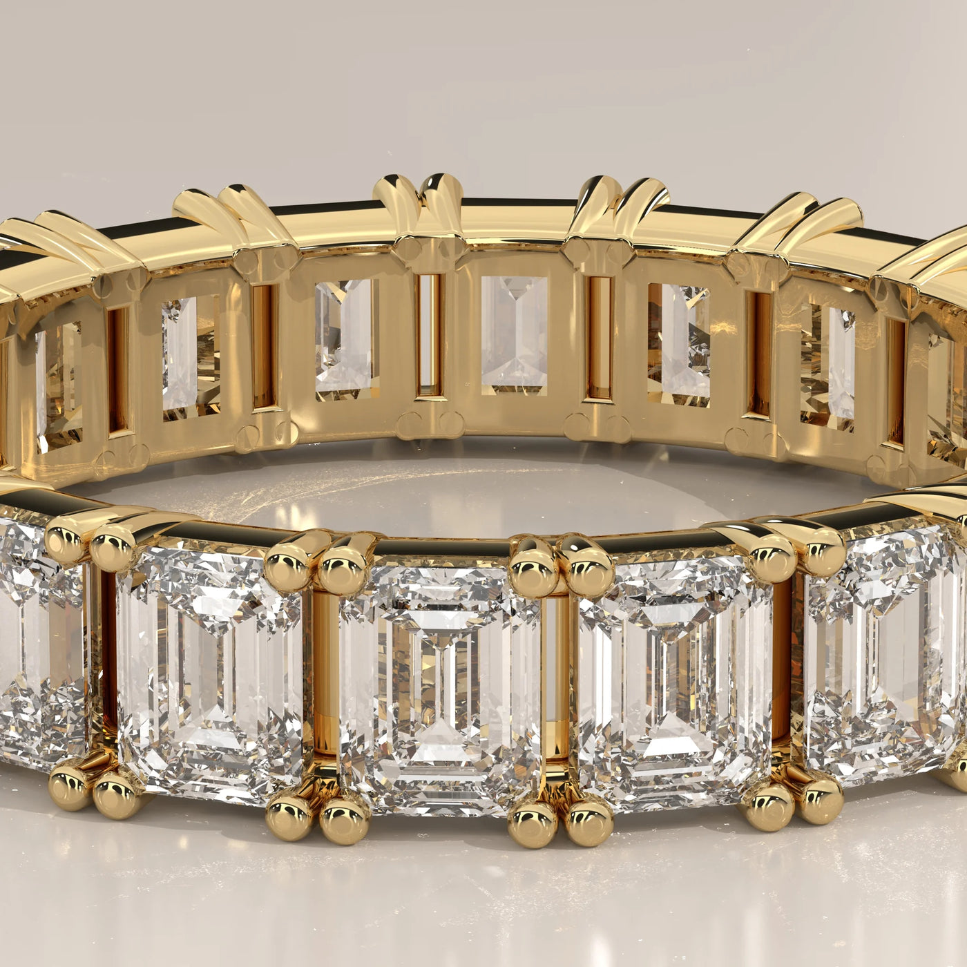 Stone Detail: Emerald Cut Lab Grown Diamonds in Eternity Setting – Yellow Gold – Driona Jewels