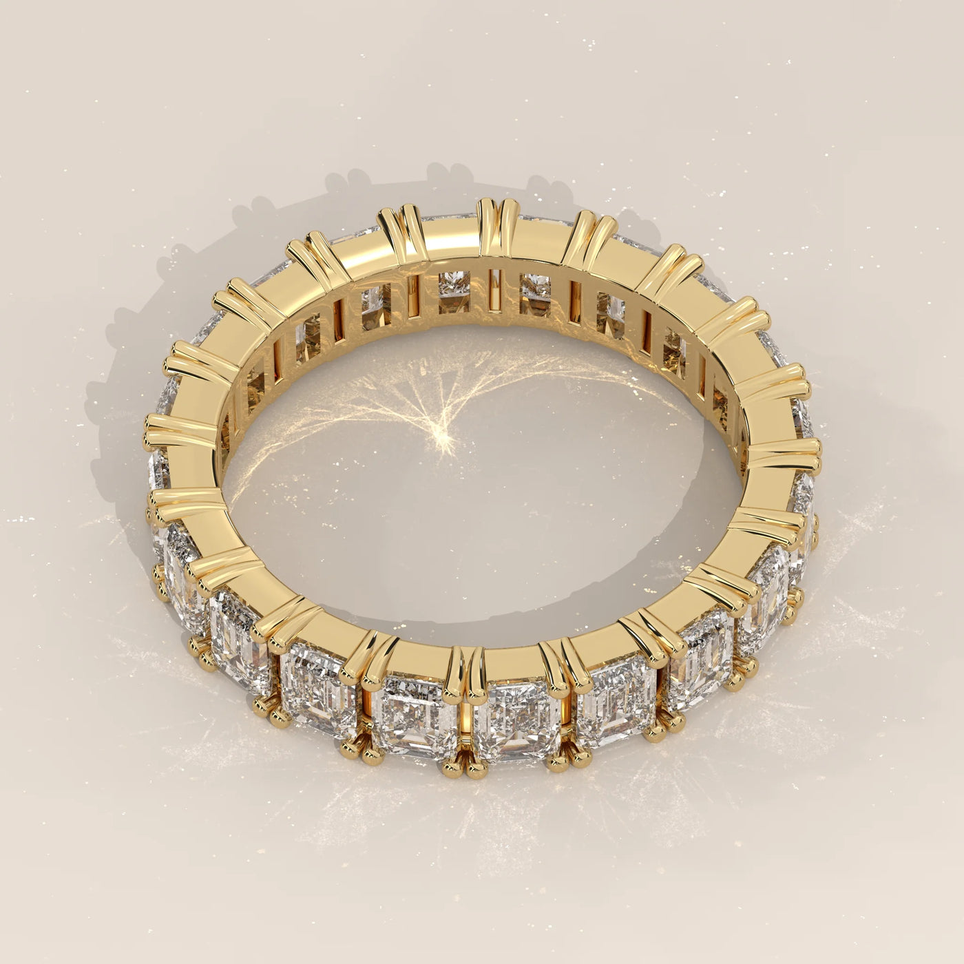 Top View: Emerald Cut Diamond Eternity Band with Eternity Setting in Yellow Gold – Lab Grown – Driona Jewels