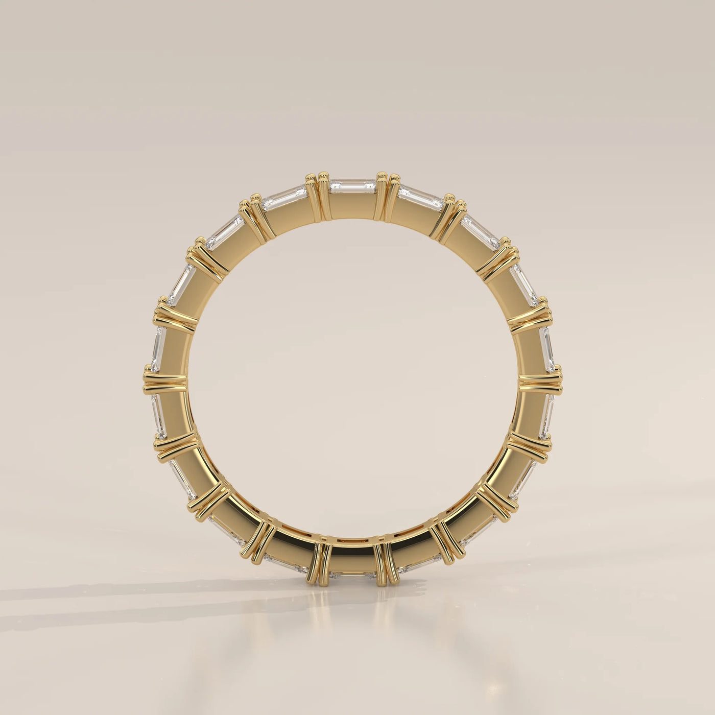 Front View: Emerald Cut Diamond Eternity Band with Eternity Setting in Yellow Gold – Lab Grown – Driona Jewels