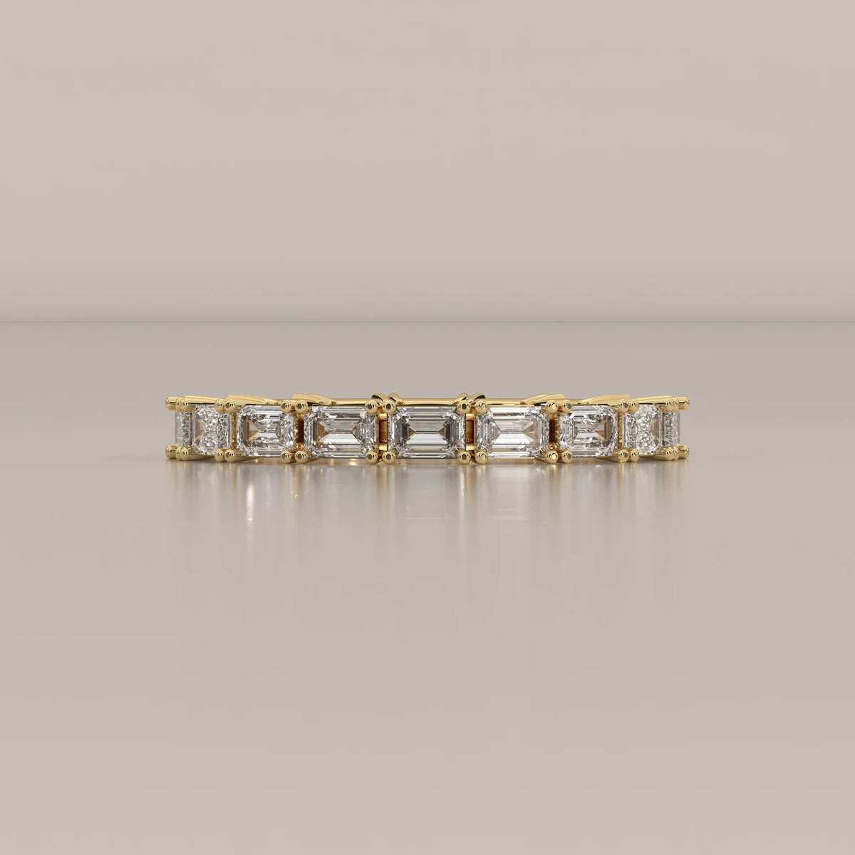 Side Profile: Emerald Cut Diamond Eternity Band with Eternity Setting in Yellow Gold – Lab Grown – Driona Jewels