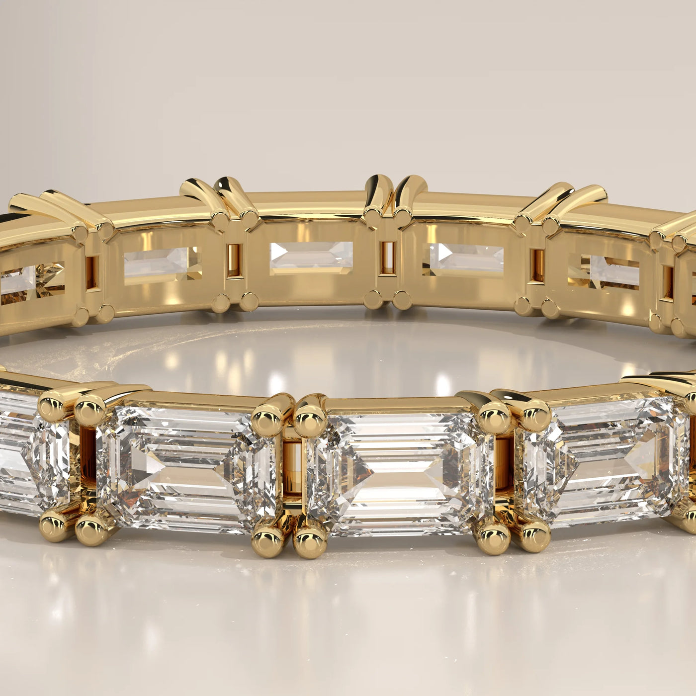 Stone Detail: Emerald Cut Lab Grown Diamonds in Eternity Setting – Yellow Gold – Driona Jewels