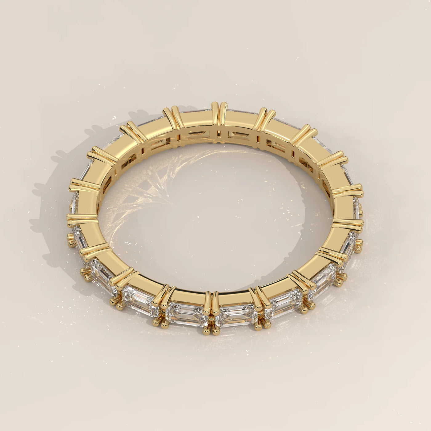 Top View: Emerald Cut Diamond Eternity Band with Eternity Setting in Yellow Gold – Lab Grown – Driona Jewels