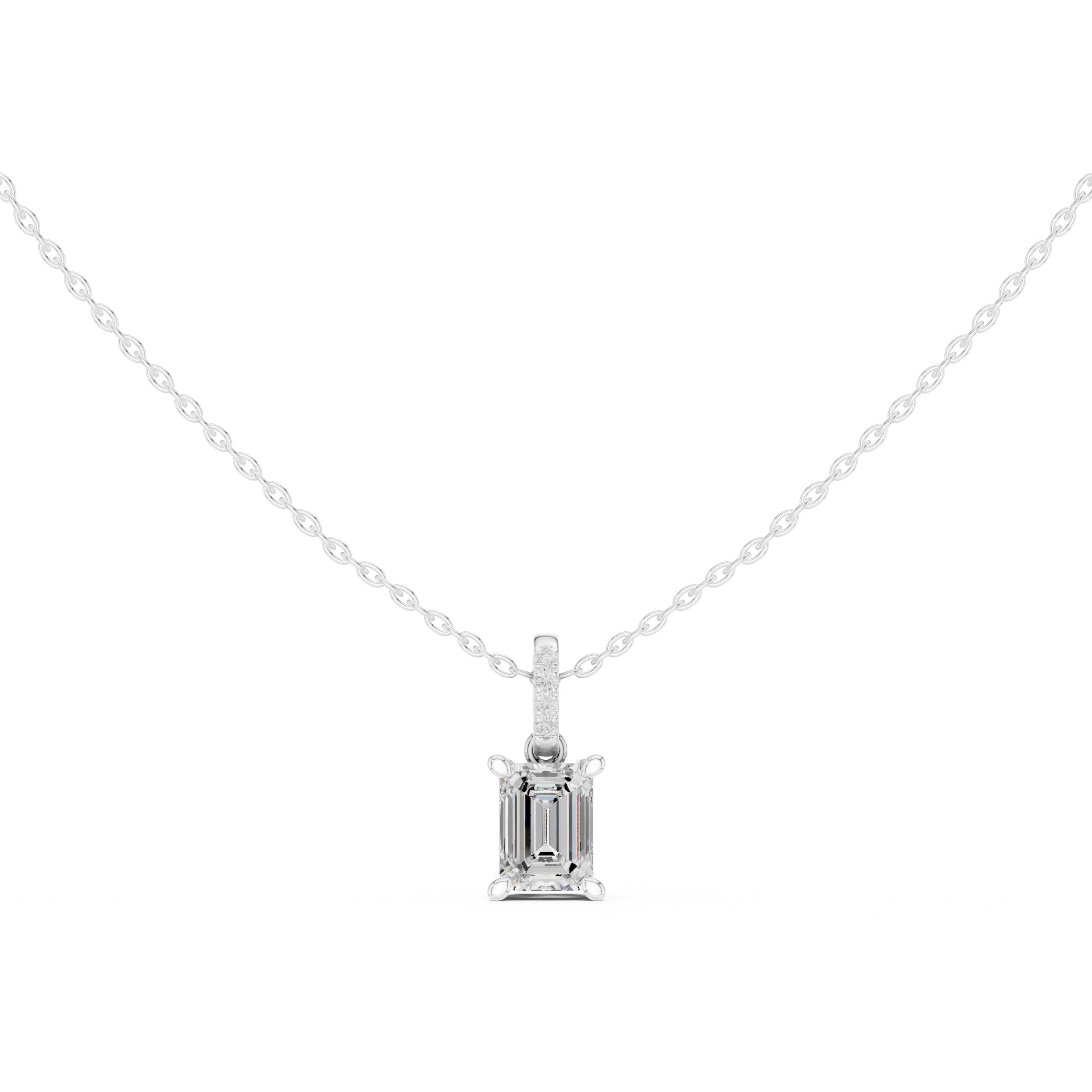Emerald Cut Diamond Gift Ready Solitaire Pendant Necklace Sterling Silver 925 | Lab Grown | Driona Jewels