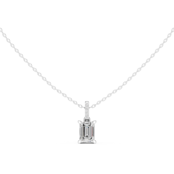 Emerald Cut Diamond Gift Ready Solitaire Pendant Necklace Sterling Silver 925 | Lab Grown | Driona Jewels