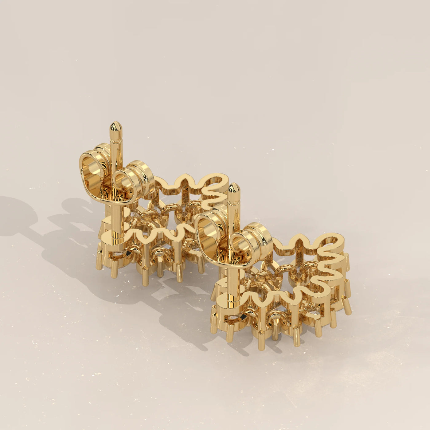 Side Profile: Emerald Cut Diamond Stud Earrings with Halo Setting in Yellow Gold – Lab Grown – Driona Jewels