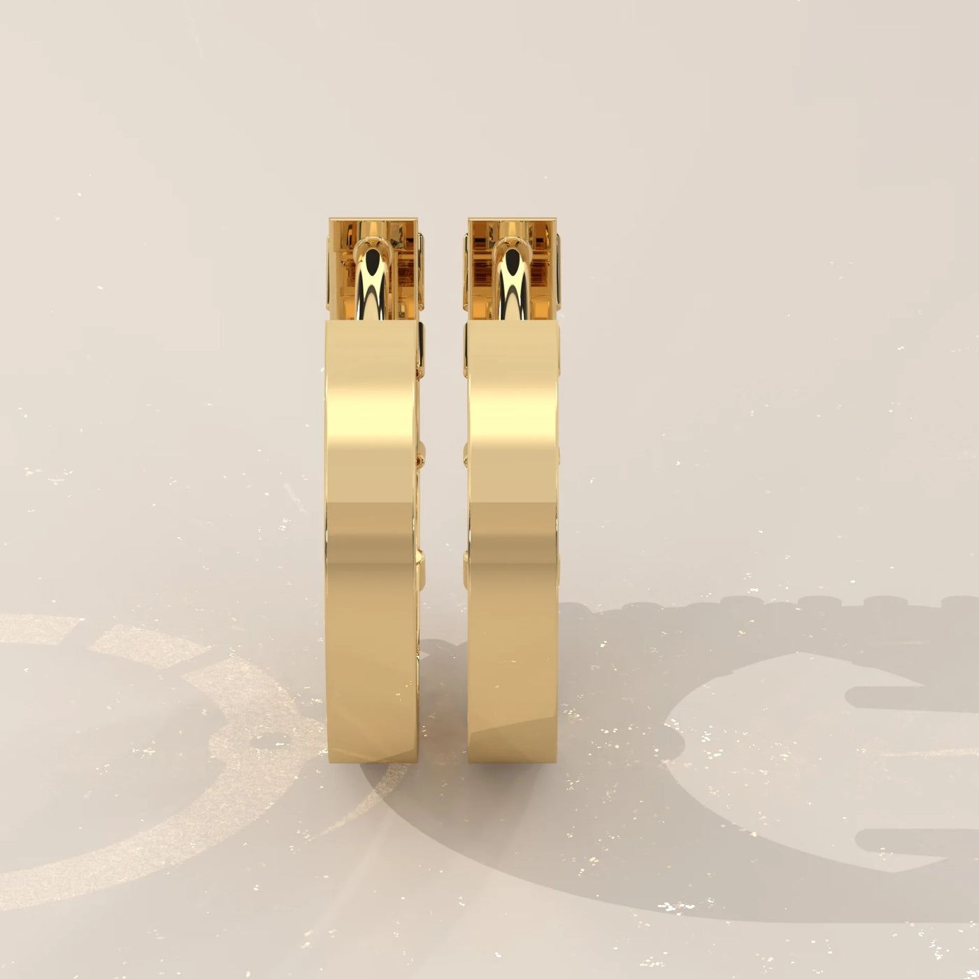 Back View: Emerald Cut Diamond Huggie Hoop Earrings with Prong Setting in Yellow Gold – Lab Grown – Driona Jewels