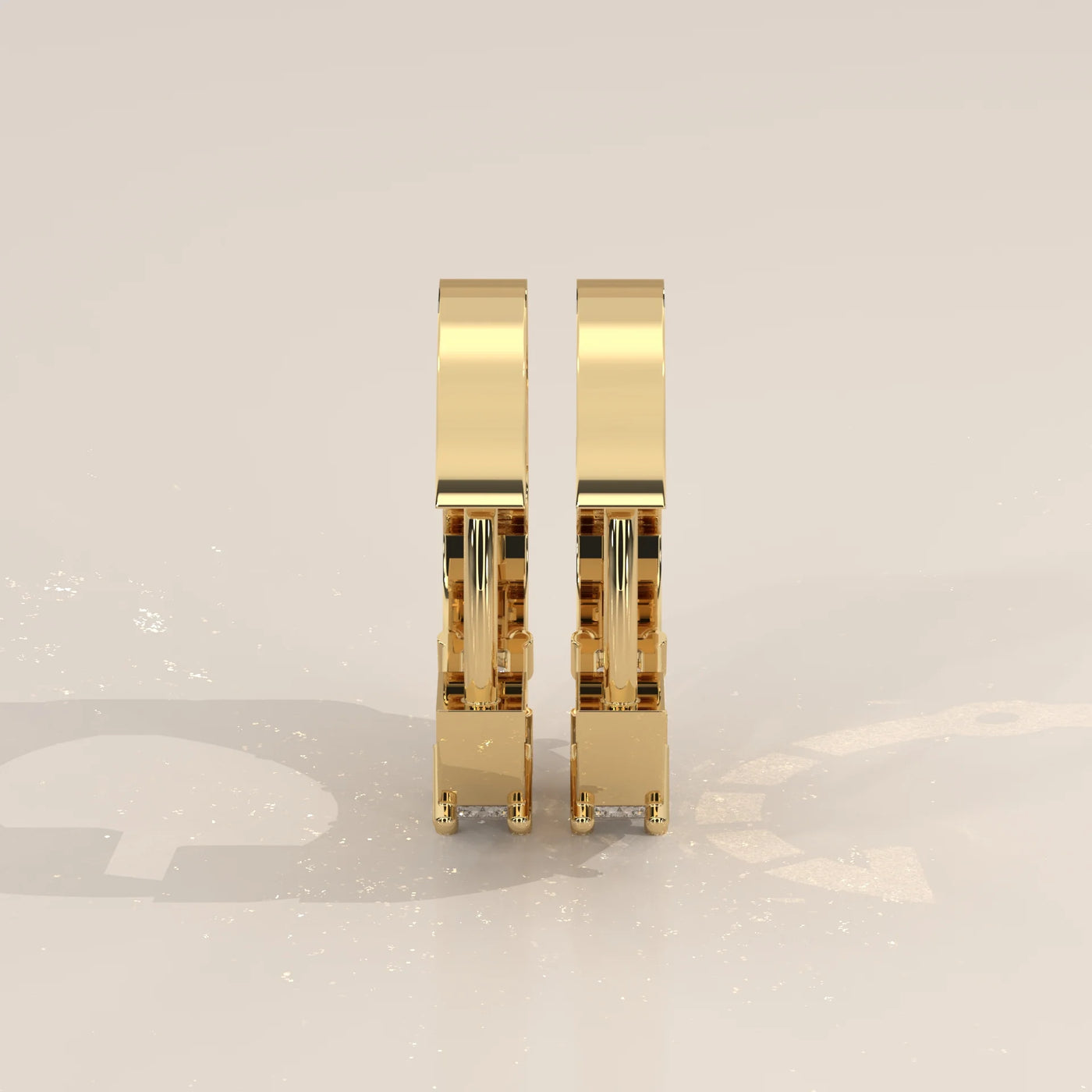 Side Profile: Emerald Cut Diamond Huggie Hoop Earrings with Prong Setting in Yellow Gold – Lab Grown – Driona Jewels