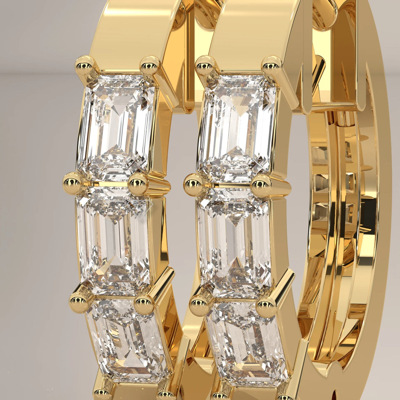 Stone Detail: Emerald Cut Lab Grown Diamonds in Prong Setting – Yellow Gold – Driona Jewels