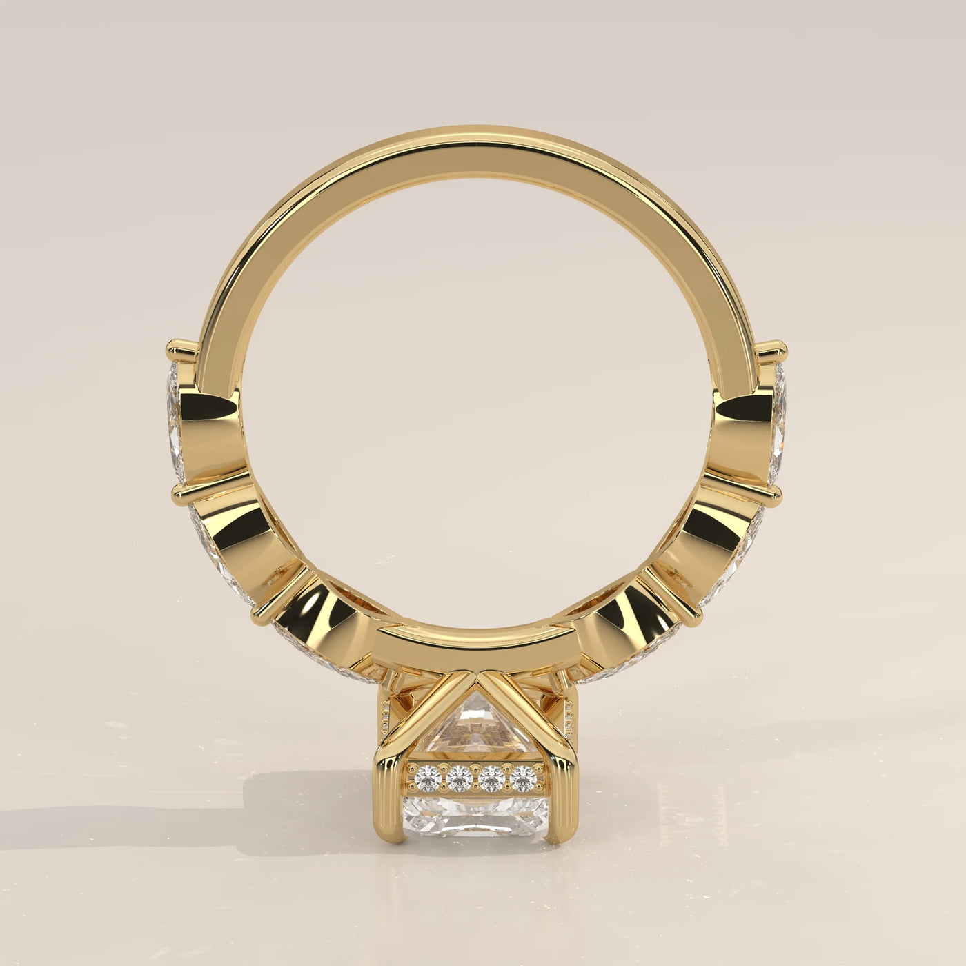 Front View: Emerald Cut Diamond Ring with Prong Setting in Yellow Gold – Lab Grown – Driona Jewels