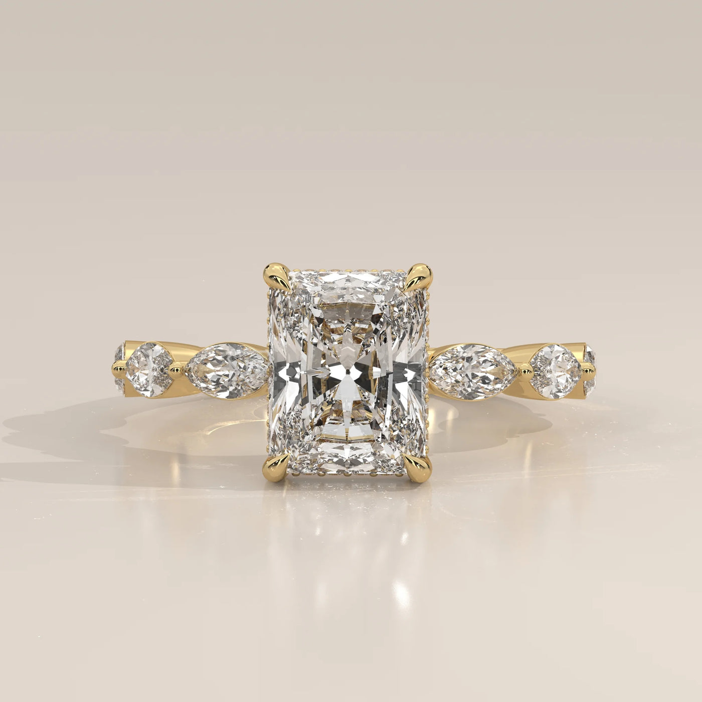 Side Profile: Emerald Cut Diamond Ring with Prong Setting in Yellow Gold – Lab Grown – Driona Jewels