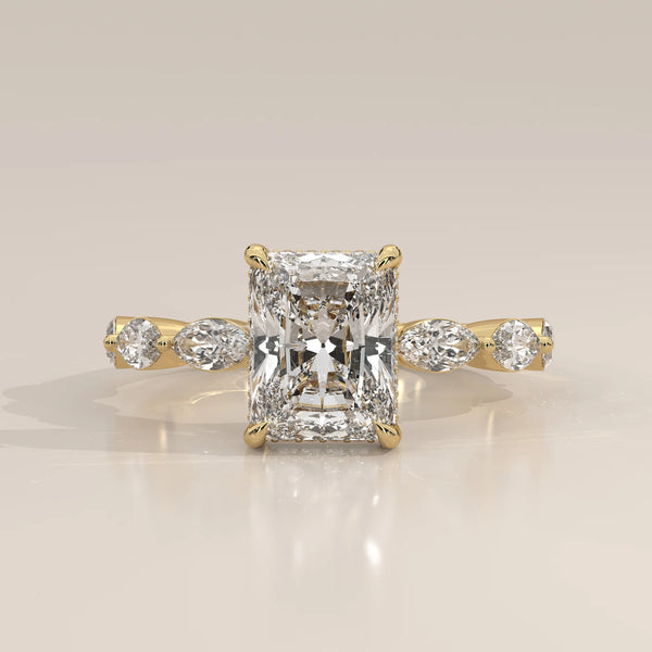 Side Profile: Emerald Cut Diamond Ring with Prong Setting in Yellow Gold – Lab Grown – Driona Jewels