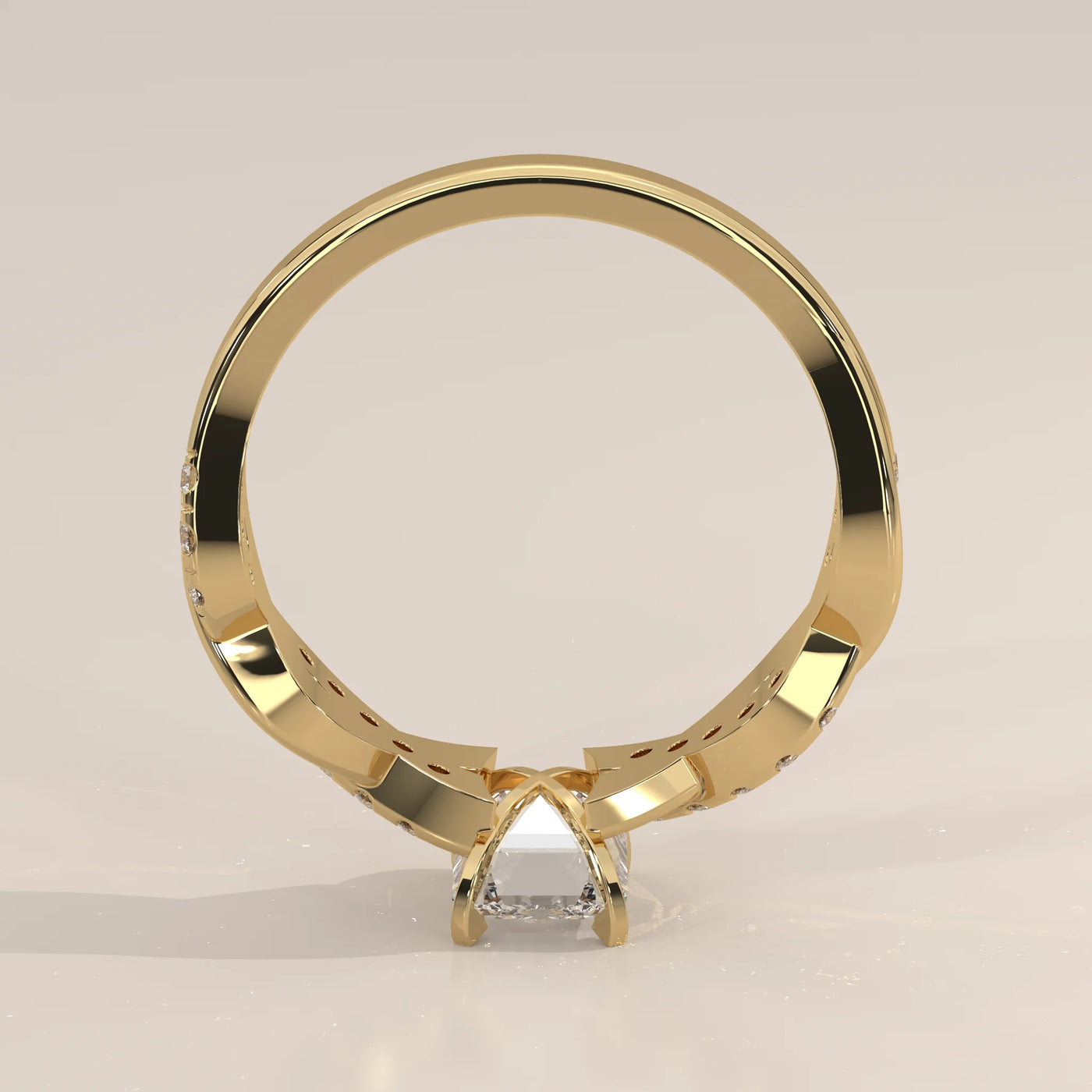 Front View: Emerald Cut Diamond Band with Twisted Setting in Yellow Gold – Lab Grown – Driona Jewels