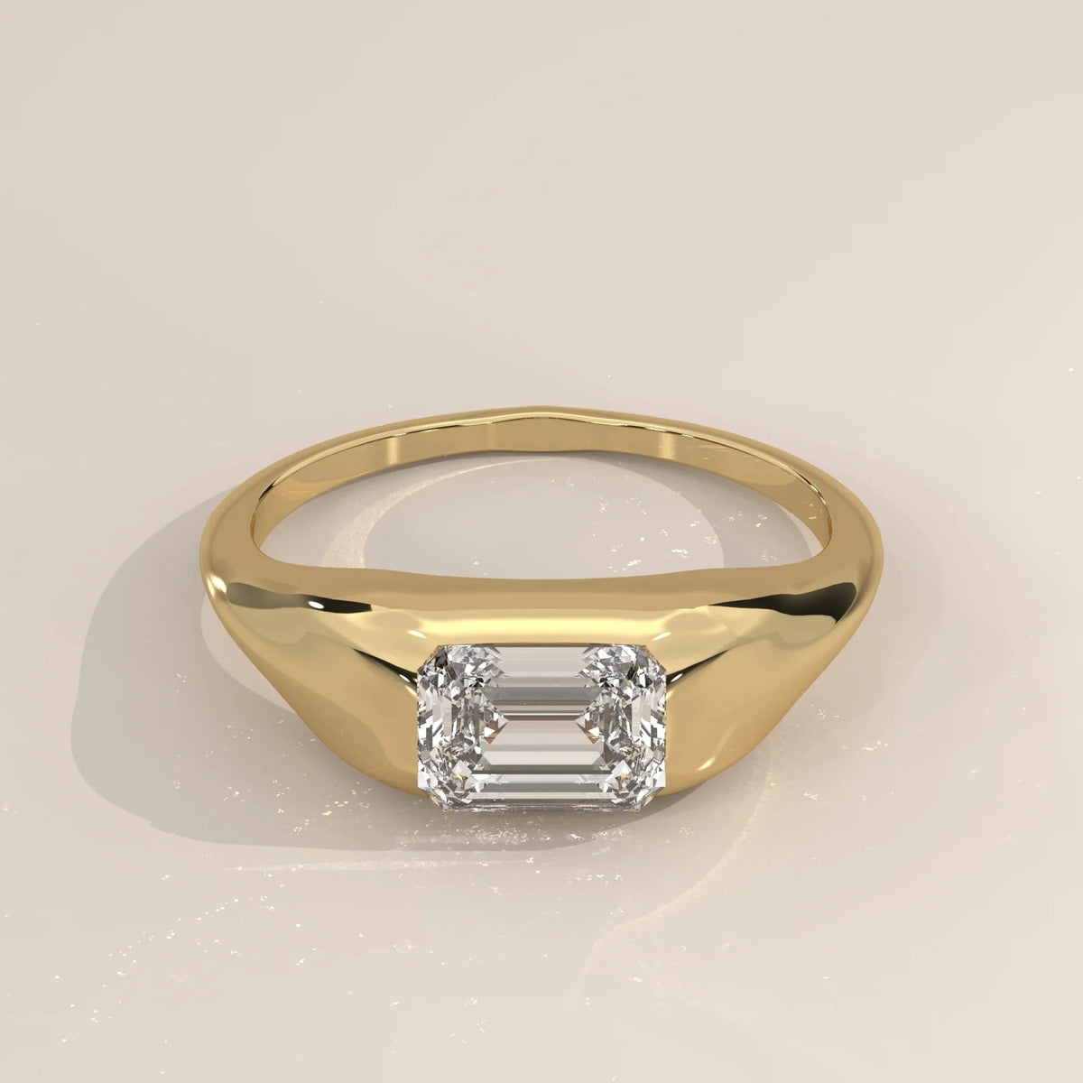 Front View: Emerald Cut Diamond Signet Ring with Prong Setting in Yellow Gold – Lab Grown – Driona Jewels