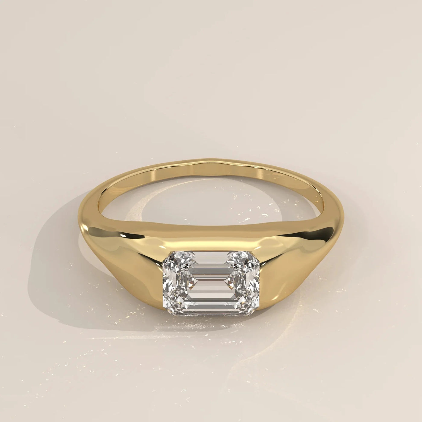 Front View: Emerald Cut Diamond Signet Ring with Prong Setting in Yellow Gold – Lab Grown – Driona Jewels
