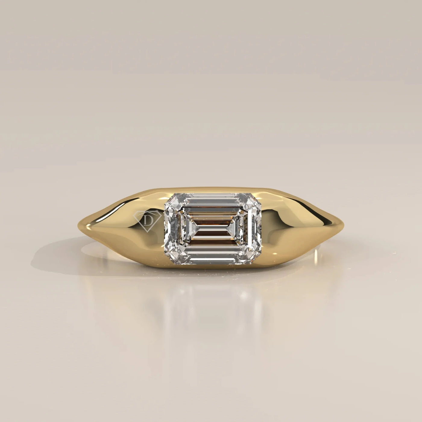 Front View: Emerald Cut Diamond Signet Ring with Prong Setting in Yellow Gold – Lab Grown – Driona Jewels