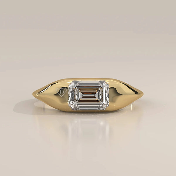 Front View: Emerald Cut Diamond Signet Ring with Prong Setting in Yellow Gold – Lab Grown – Driona Jewels