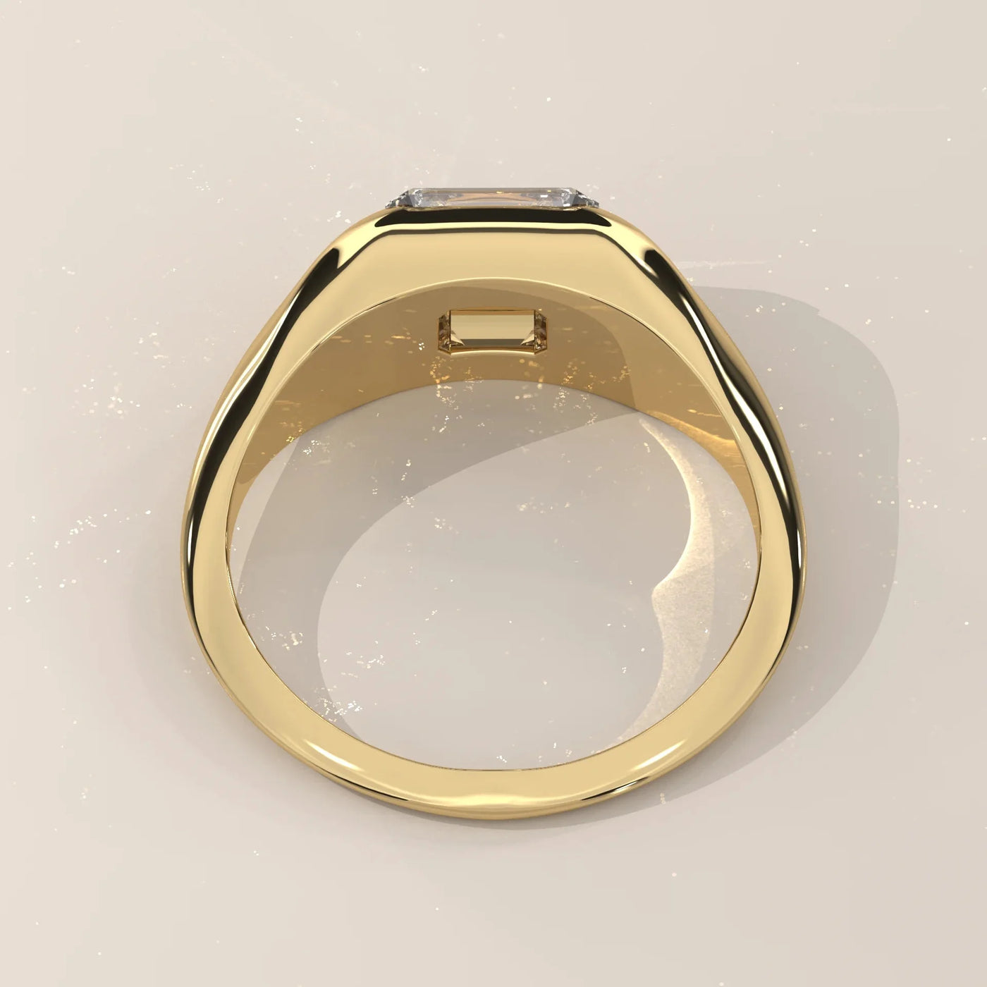 Side Profile: Emerald Cut Diamond Signet Ring with Prong Setting in Yellow Gold – Lab Grown – Driona Jewels