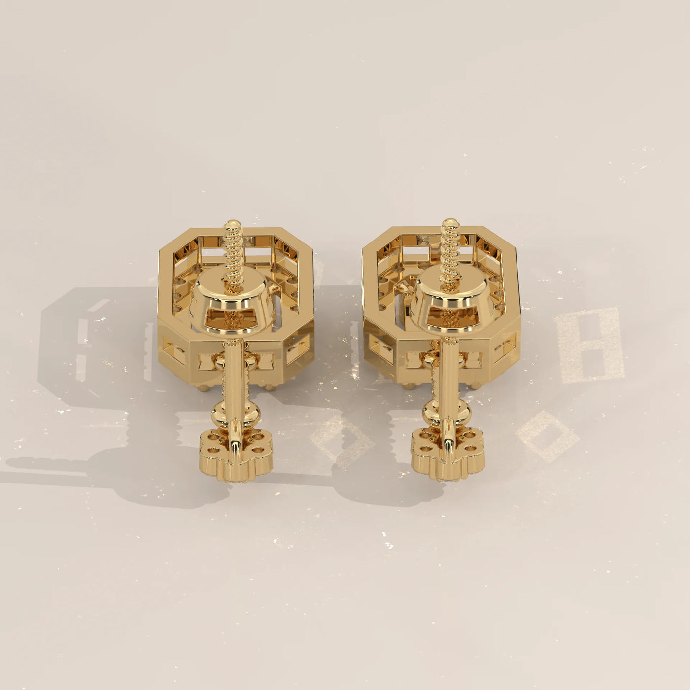 Side Profile: Emerald Cut Diamond Dangle Earrings with Halo Setting in Yellow Gold – Lab Grown – Driona Jewels