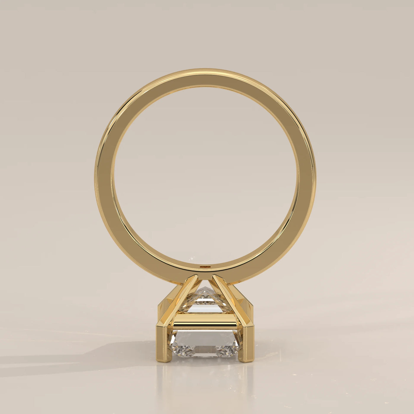 Front View: Emerald Cut Diamond Engagement Ring with Solitaire Setting in Yellow Gold – Lab Grown – Driona Jewels