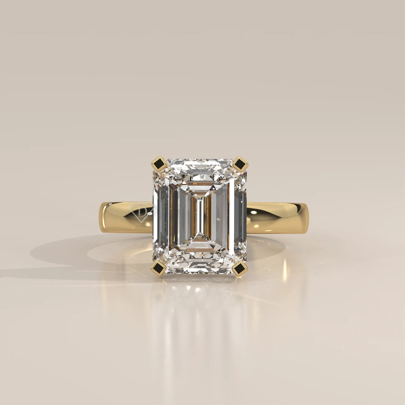 Side Profile: Emerald Cut Diamond Engagement Ring with Solitaire Setting in Yellow Gold – Lab Grown – Driona Jewels