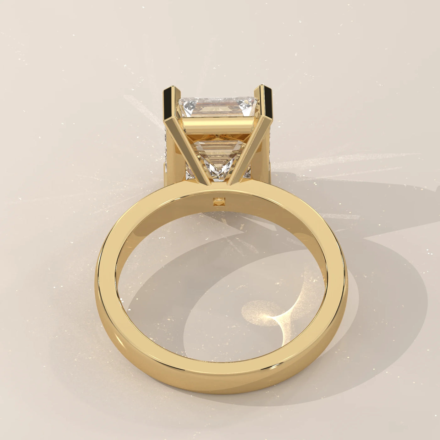Top View: Emerald Cut Diamond Engagement Ring with Solitaire Setting in Yellow Gold – Lab Grown – Driona Jewels