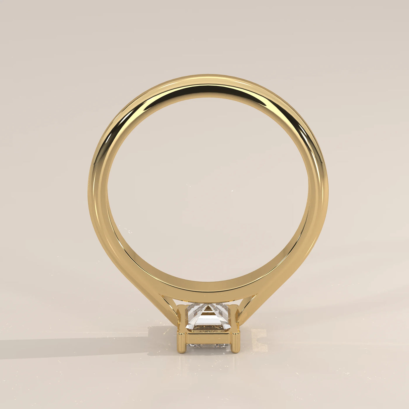 Front View: Emerald Cut Diamond Ring with Solitaire Setting in Yellow Gold – Lab Grown – Driona Jewels