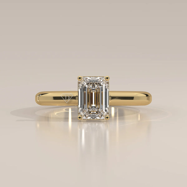 Side Profile: Emerald Cut Diamond Ring with Solitaire Setting in Yellow Gold – Lab Grown – Driona Jewels