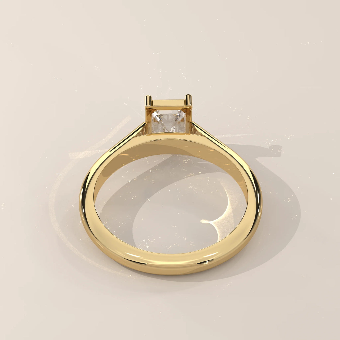 Top View: Emerald Cut Diamond Ring with Solitaire Setting in Yellow Gold – Lab Grown – Driona Jewels