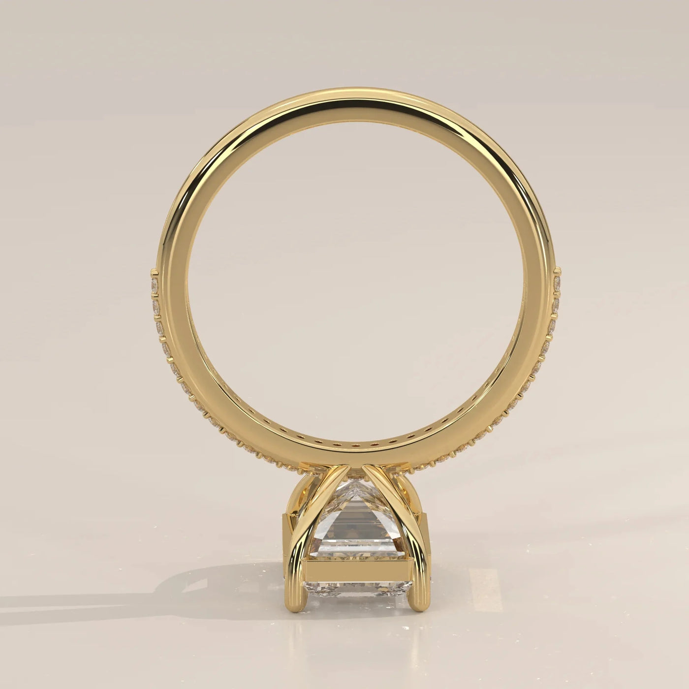 Side Profile: Emerald Cut Diamond Ring with Pavé Setting in Yellow Gold – Lab Grown – Driona Jewels