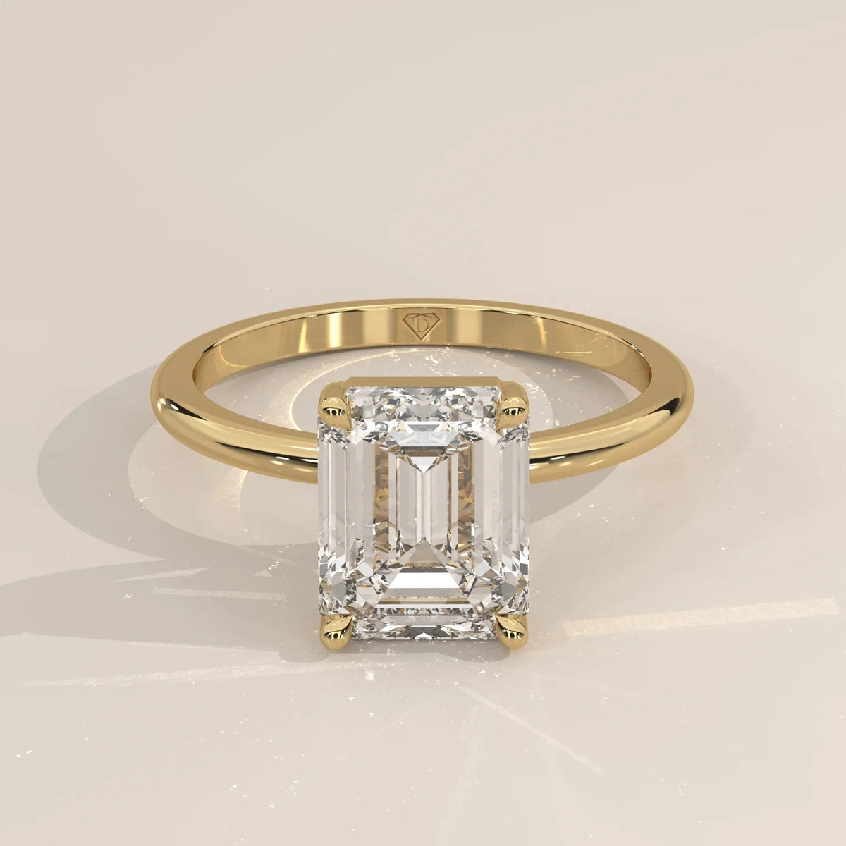 Front View: Emerald Cut Diamond Ring with Solitaire Setting in Yellow Gold – Lab Grown – Driona Jewels