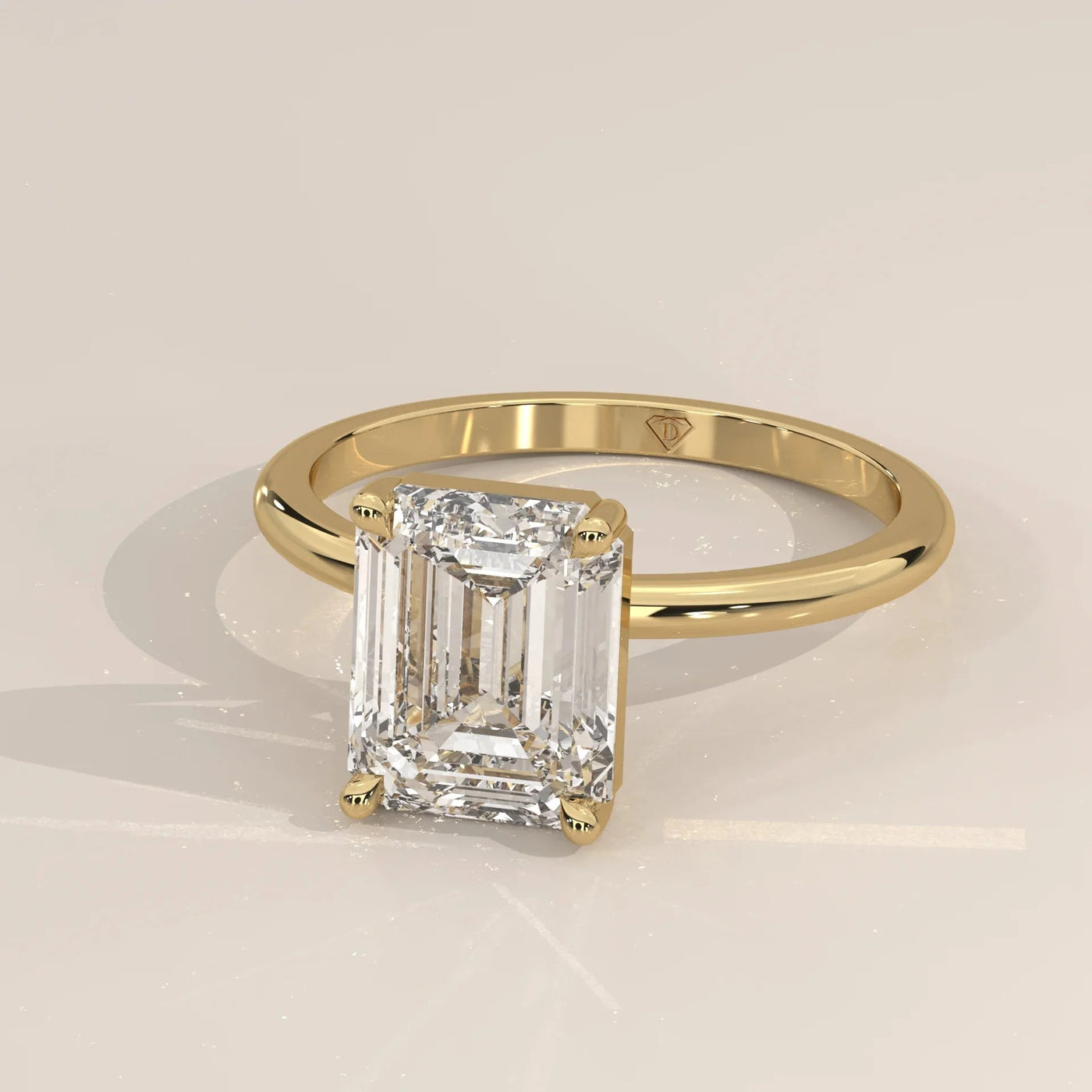 Front View: Emerald Cut Diamond Ring with Solitaire Setting in Yellow Gold – Lab Grown – Driona Jewels
