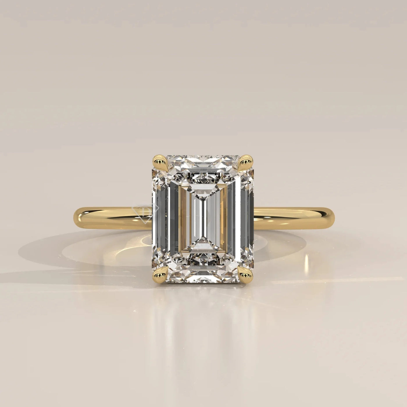 Front View: Emerald Cut Diamond Ring with Solitaire Setting in Yellow Gold – Lab Grown – Driona Jewels