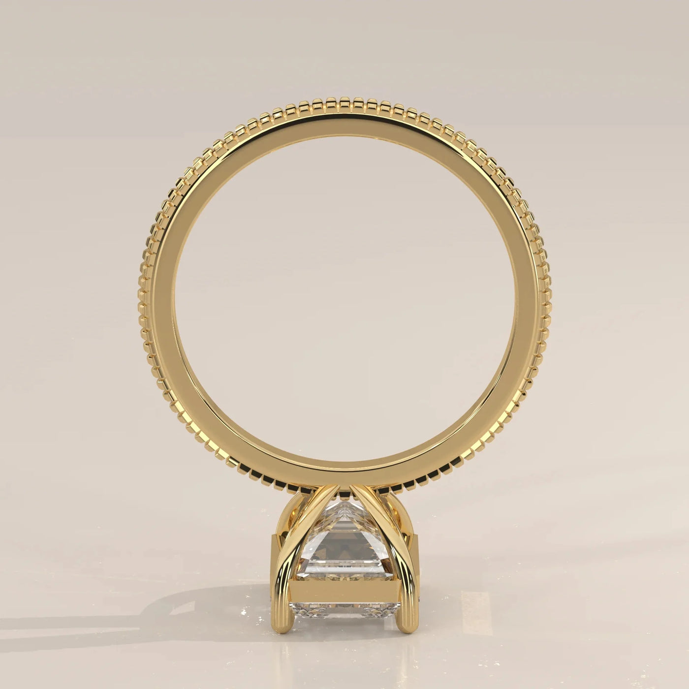 Angle View: Emerald Cut Diamond Band with Solitaire Setting in Yellow Gold – Lab Grown – Driona Jewels