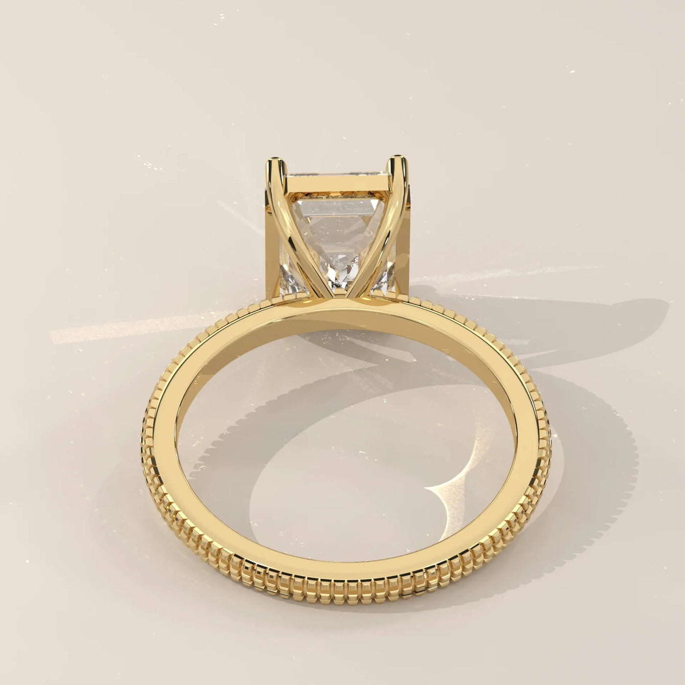 Back View: Emerald Cut Diamond Band with Solitaire Setting in Yellow Gold – Lab Grown – Driona Jewels