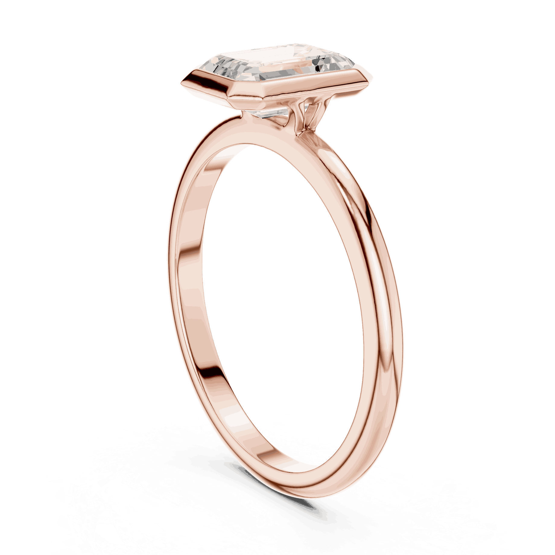 Emerald Diamond Bezel Solitaire Engagement Ring Rose Gold 18K | Lab Grown | Driona Jewels