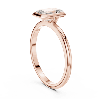 Emerald Diamond Bezel Solitaire Engagement Ring Rose Gold 18K | Lab Grown | Driona Jewels