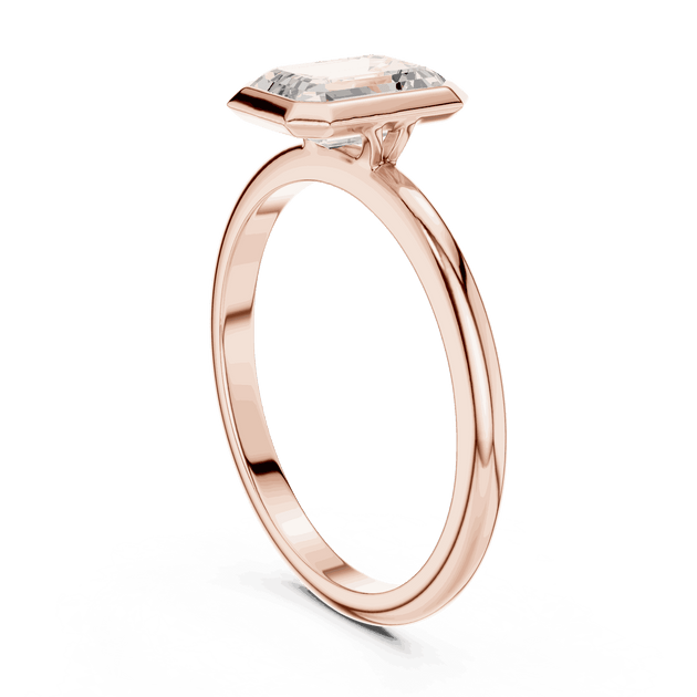 Emerald Diamond Bezel Solitaire Engagement Ring Rose Gold 18K | Lab Grown | Driona Jewels